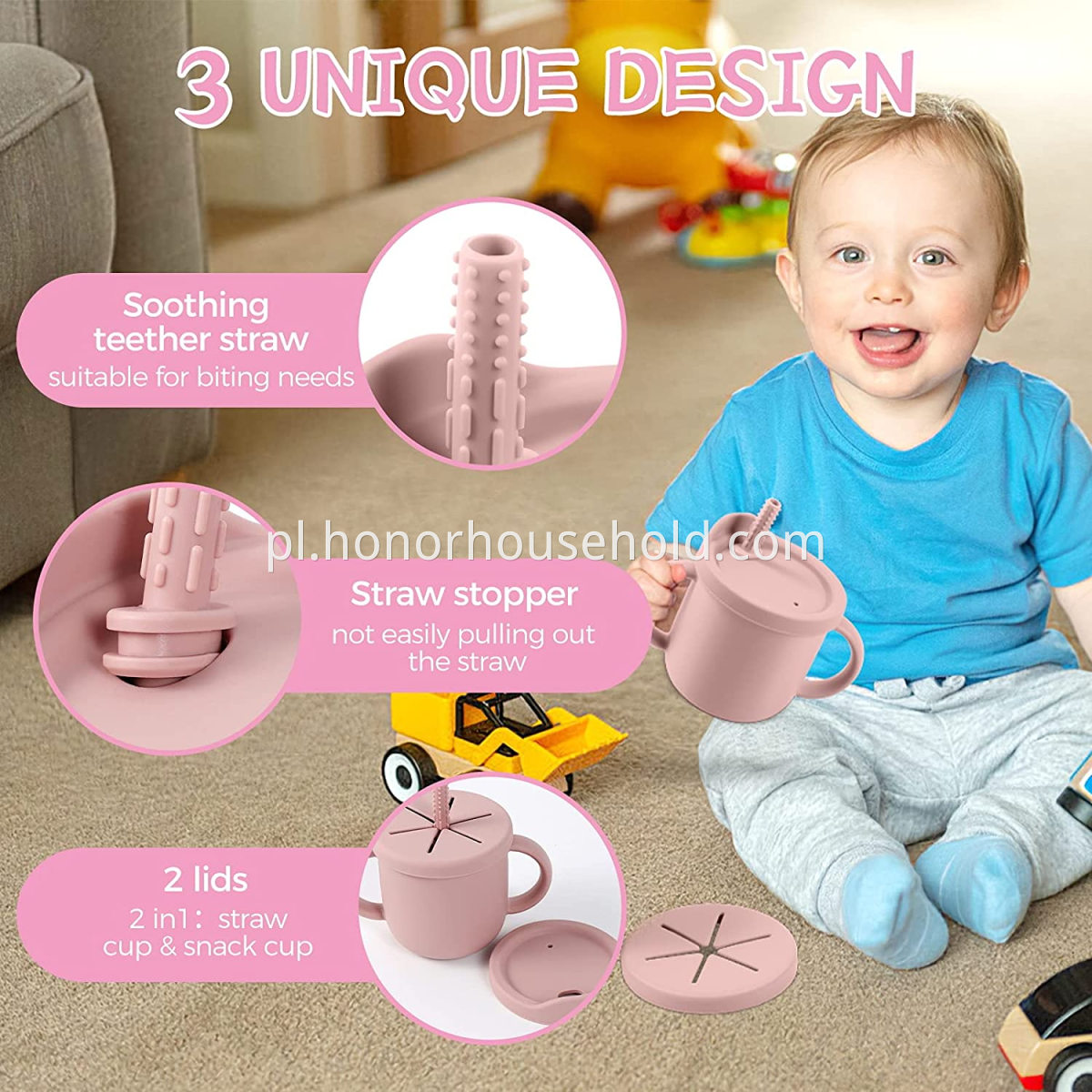 Dostosowany miękki BPA darmowe ekologiczne łapanie przekąsek Grade Food Grade Toddler Baby Silikon Sippy Snack Cup z pokrywką